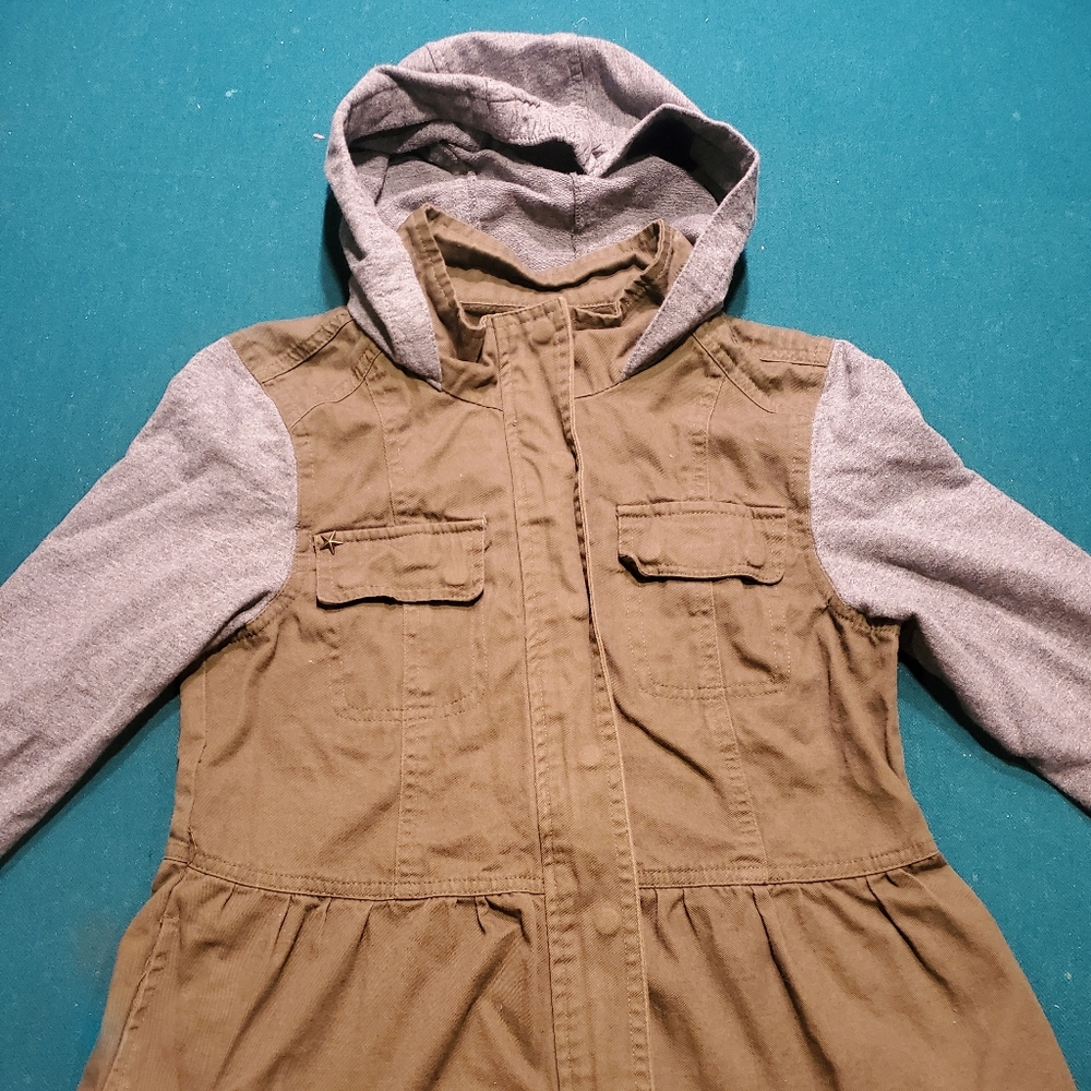 Girls peplum bottom hooded army jacket